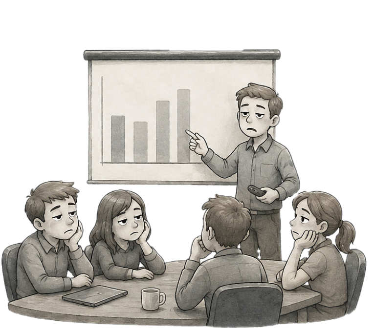Bored team at a bar chart presentation